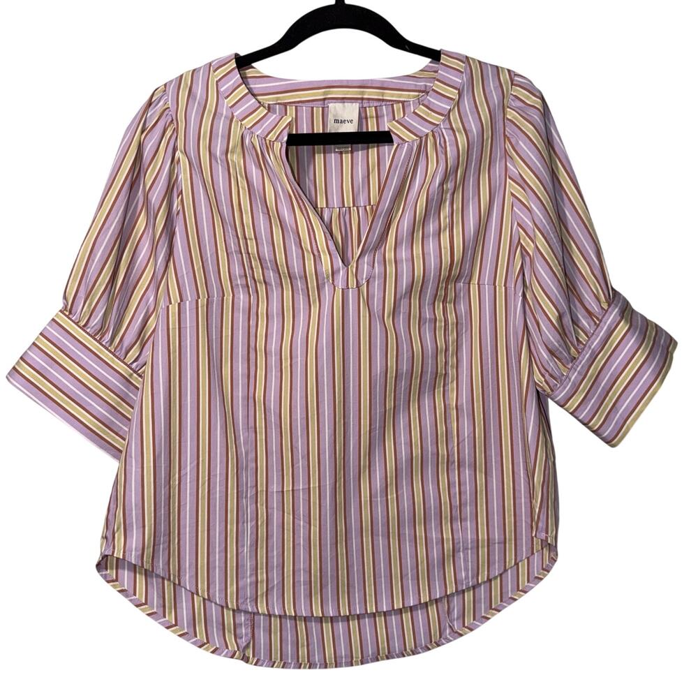 Maeve‎ Anthropologie Striped Split-Neck Blouse - Size M